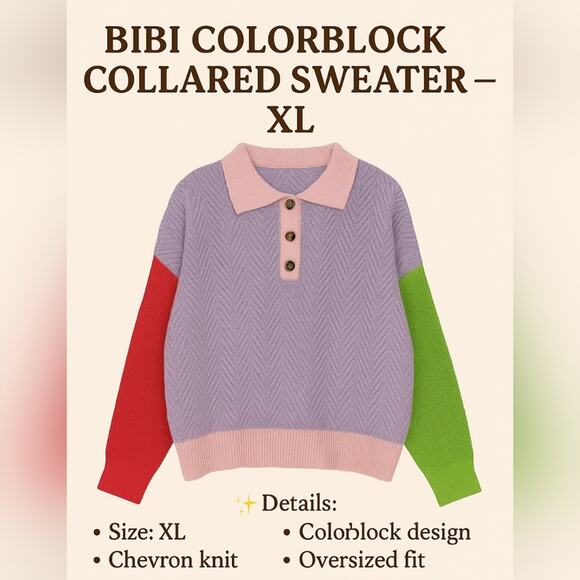 Bibi Colorblock Collared Sweater – XL - Picture 2 of 16